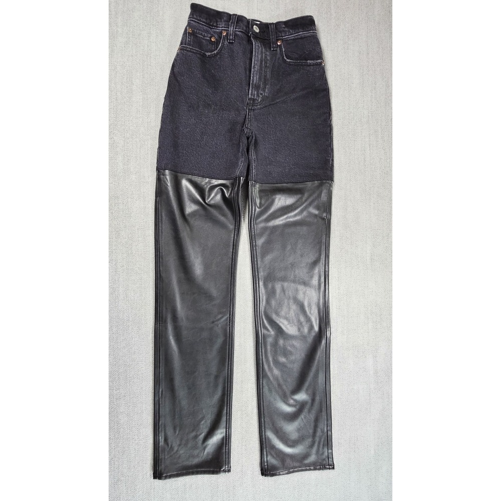 Abercrombie‎ & Fitch Jeans Women's 23 Black 90's High Rise Straight Faux Leather
